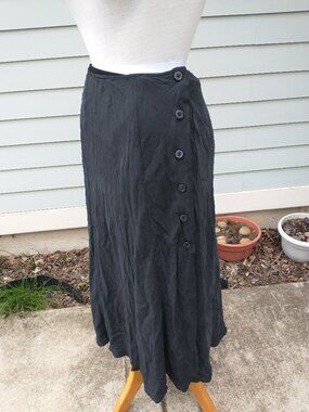 Skirt: silk, black, side half-button, maxi. Size 6 - by DKNY